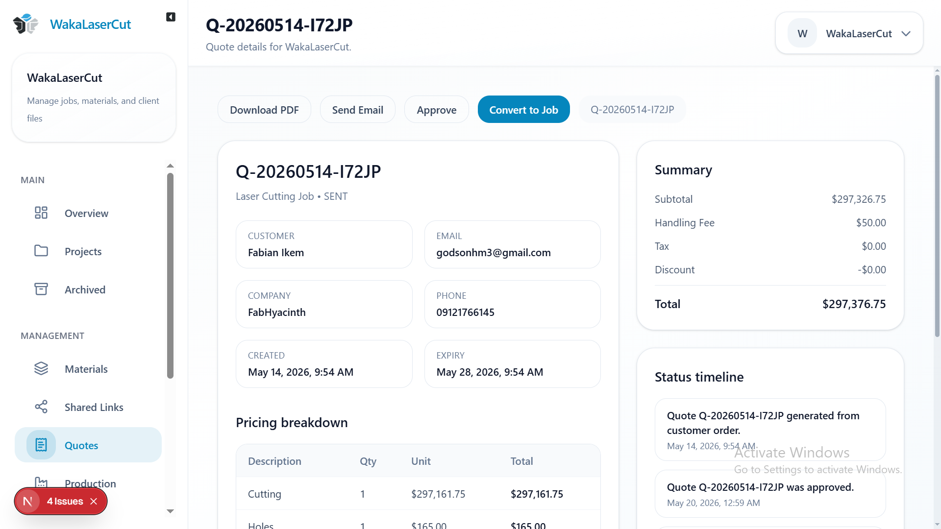 Quote builder preview